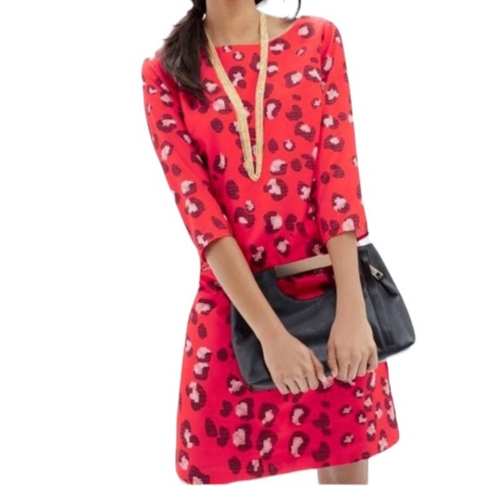 THE LIMITED Red Animal Print 3/4 Sleeve Shift Dress size L